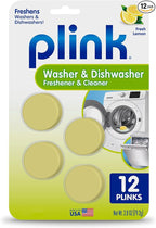 Plink Washing Machine and Dishwasher Cleaner and Freshener, Prevents Residue and Removes Odors in Kitchen and Laundry Room Appliances, Septic-Friendly, Made in the USA, Lemon Scent, 12 Tablets