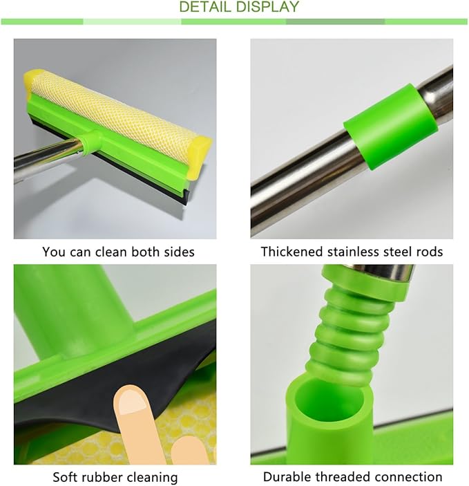 ITTAHO Window Squeegee, Squeegee for Window Cleaning, 2 in 1 Squeegee Window Cleaner with 58'' Long Handle,Window Washing Kit with Extension Pole for Shower, Windshield, Mirror, Gas Station, Glass