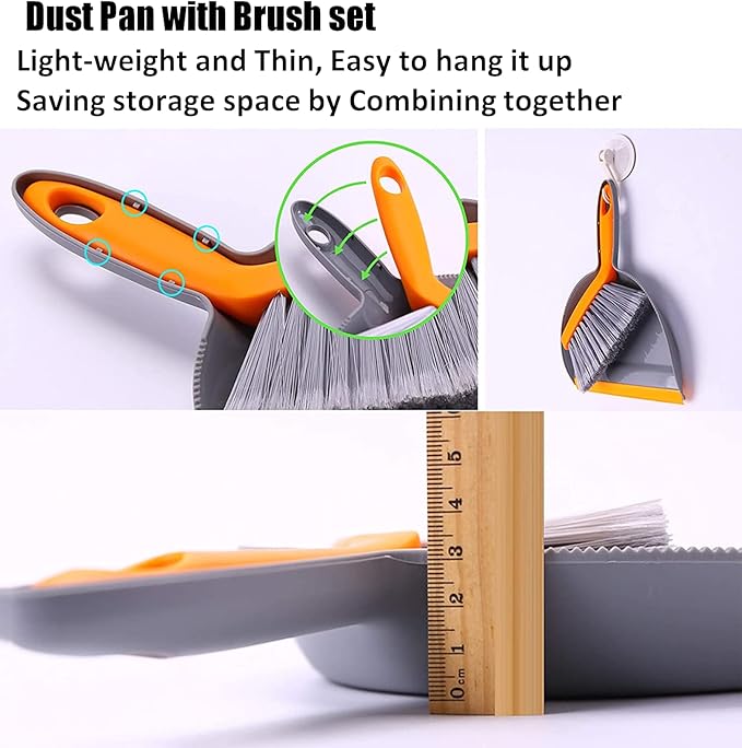 Mini Broom and Dustpan Set - Small Broom and Dustpan Set for Home, Camping Broom, Whisk Brooms Small(Gray Orange)