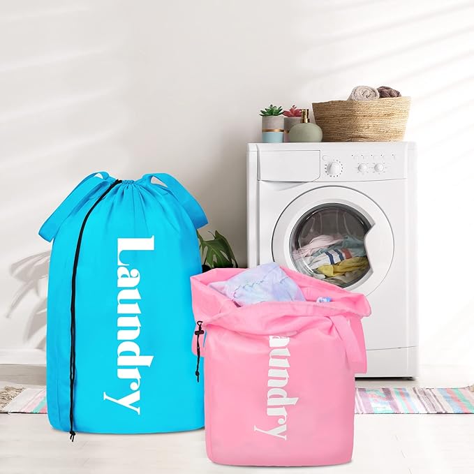 Sylfairy 2 Pack XL Laundry Bag with Strap,Heavy Duty Travel Laundry Bag,Rip-Stop Dirty Clothes Shoulder Bag with Drawstring,Easy Fit a Laundry Hamper or Basket Travel Essentials