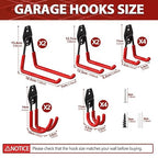 3-H Garage Wall Hooks 14 Pack,Garage Hooks Heavy Duty with Extra Welding Spots,Garage Hooks for Hanging,Garage Organizer for Garden,Lawn,Yard Tools,Chairs,Ladders,WeedEater,Shovel,Blower(Red)