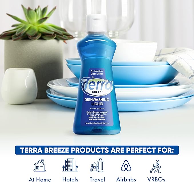 Terra Breeze 1-Shoppe All-in-Kit Hotel Liquid Dish Soap Detergent, 3.5 oz (Case of 36)