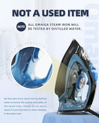 Steam Iron for Clothes, 1750W Clothes Iron Rapid Heating, Non-Stick Ceramic Soleplate, 3-Way Auto-Off, 15.21oz Water Tank, Self-Cleaning, Anti-Drip, Anti-calc Ironing Clothes for Home, Blue