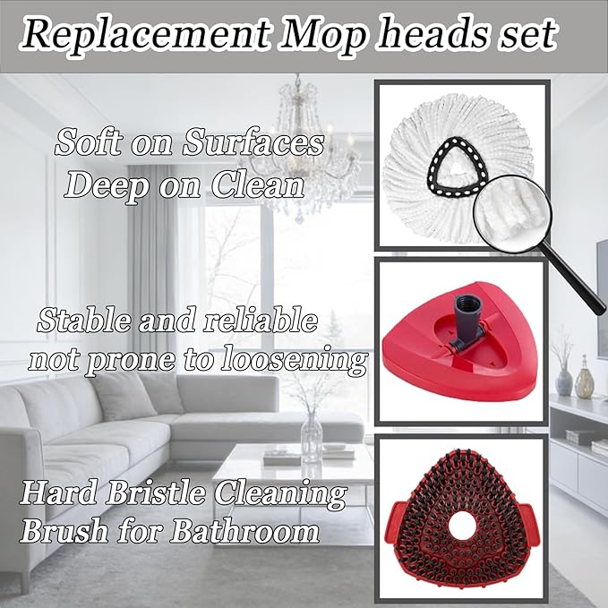 10Pcs Mop Heads Replacement,Spin Mop Replacement Head Compatible with Cedar Easywring 1-Tank System,Including 8 Spin mop Replacement Heads,1 Brush Head and 1 Base Machine Washable & Easy to Replace