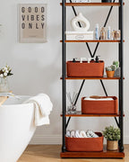 Small Woven Basket, 13.5 x 9.5 x 5 Inches, Storage Basket for Organizing, Cute Small Rope Shelf Closet Cube Storage Bins Baskets for Shelves, Dog Toy Gift Baskets Empty, 3 Pack Rust Red