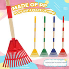 Kids Leaf Rake - 3-Section Adjustable Handle, Lightweight, Wood & Plastic, Small Garden Tool for Children (Red+Yellow)
