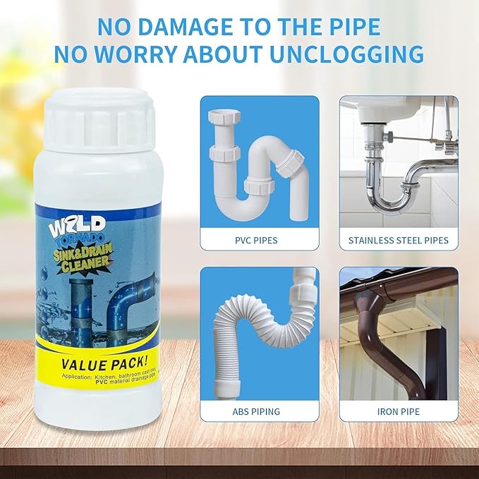 2026 Upgrade Wild Tornado Pipe Dredge, Powerful Sink Drain Cleaner, Multi-functional Drains Cleaners Fast Foaming for Kitchen Toilet Pipeline Quick Cleaning Tool (2PC)