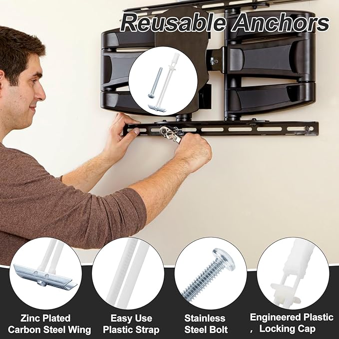 Drywall Anchor with Included Bolts for 3/16”-24, Heavy Duty Hollow Drywall Anchors for TV Mounting Kit, Stainless Steel Hollow Wall Anchors Holds up to 240 lbs Each in 1/2-in Drywall-14 Pack