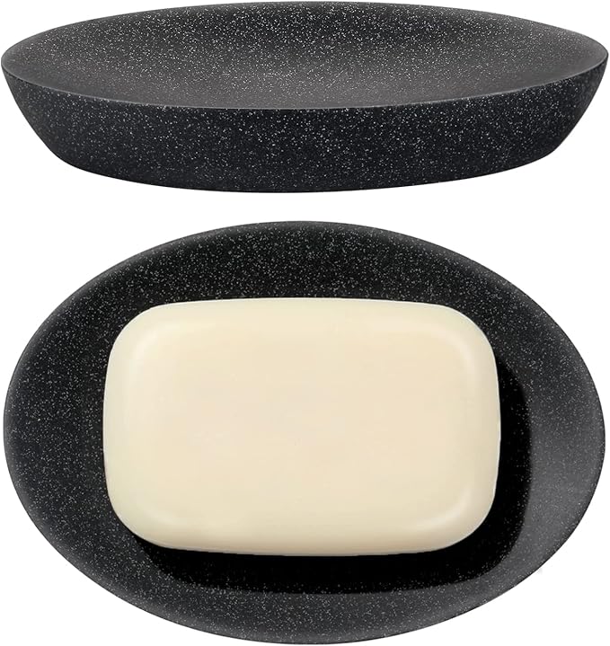 Shinowa Soap Dish, Resin Soap Saver Sponge Dish Tray Mini Storage Tray for Bathroom Bedroom Vanity Table Kitchen Counter-Top Organization, Gravel Black