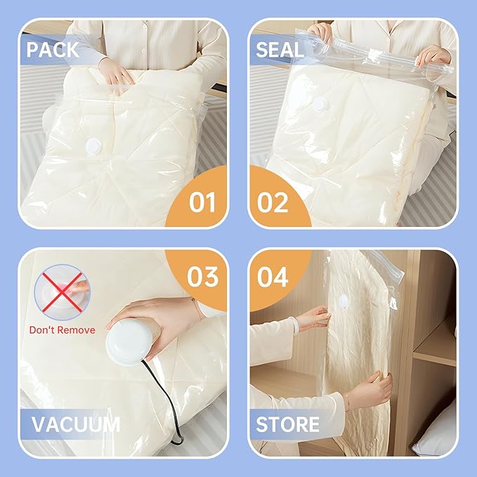 12 Pack Vacuum Storage Bags with Hand Pump, (3 Small, 3 Medium, 3 Large, 3 Jumbo) Vacuum Seal Bags for Clothing, Space Saver Bags for Travel, Luggage Compression Packing
