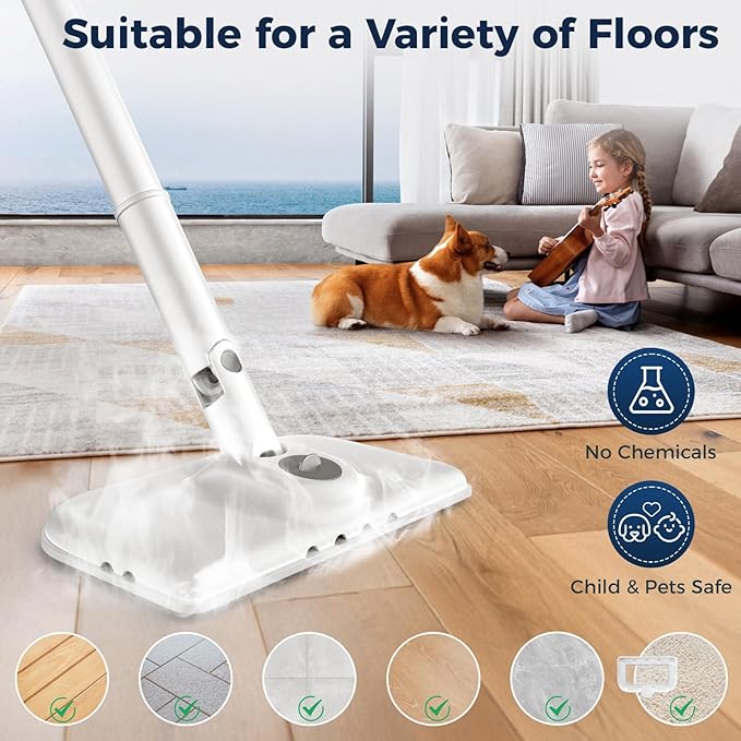 Steam Mop All-in-one for Floor Cleaning, MultiPurpose Steam Cleaner for Home with LED display screen, Detachable Handheld Floor Steamer with Scent Container and strap for Hardwood,Tiles and Carpet