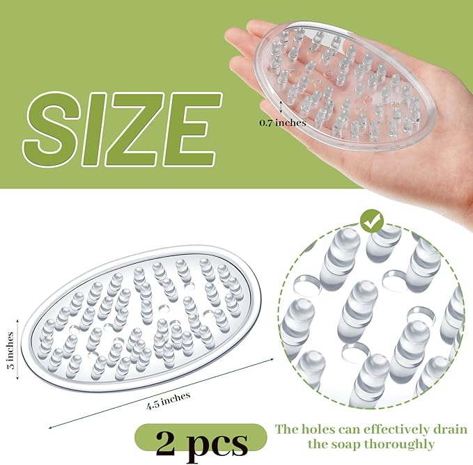 Plastic Soap Holder Soap Dish Bar Saver Tray with Holes Soap Sponge Holder for Kitchen Bathroom Shower Counter, 4.5 x 3 x 0.7 Inches (Clear,2 Pcs)