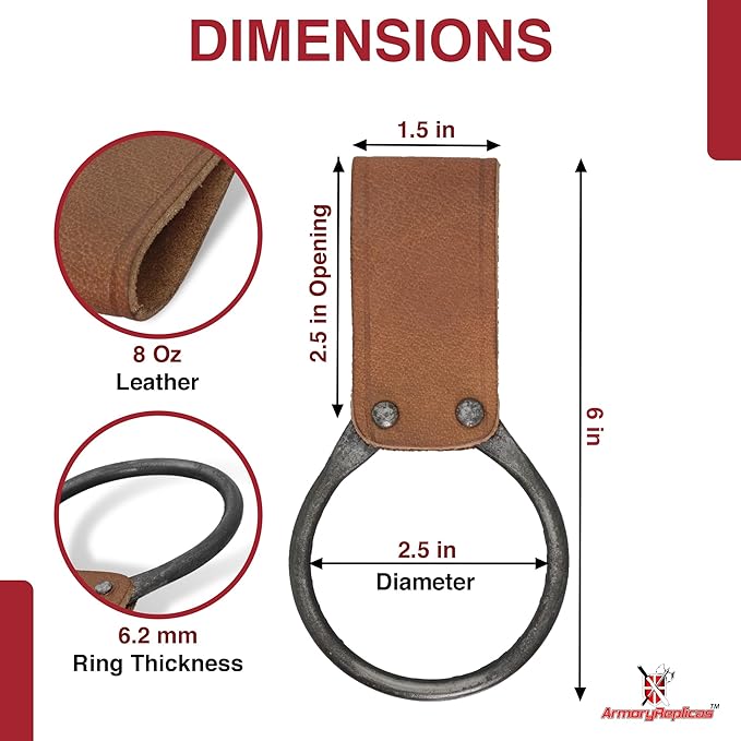 Armory Replicas - Ring Leather Universal O-Ring Medieval Style Axe Holder Belt Frog - Hand Crafted Genuine Leather Costume Weapon Holster Holder