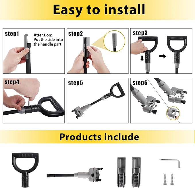 Universal Shovel Handle, Strain-Reducing Elasticity Snow Shovel Handle Ergonomic Back Saver Attachment for Snow Shovels, Rakes, Weed Eater,String Trimmer, Gardening Tools