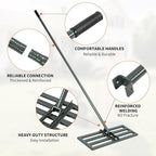 Lawn Leveling Rake,30"x10" Heavy-Duty Steel Lawn Leveler with 84" Anti-Slip Handle, Yard Leveling Rake Perfect for Garden, Backyard, Golf Course, Farm & Landscaping