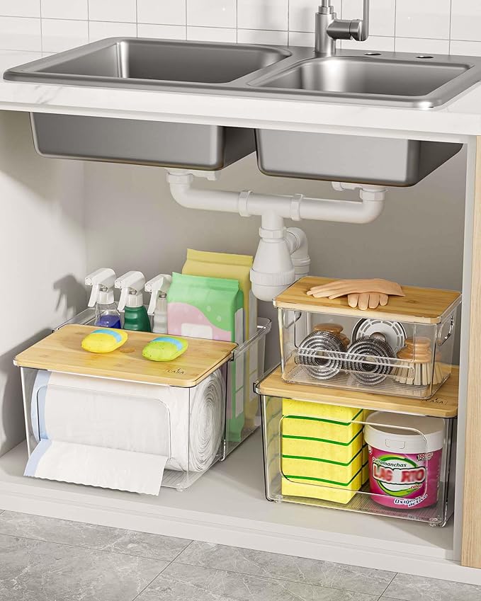 Trash Bag Dispenser Holder - 3 in 1 Acrylic Plastic Garbage Bag Pantry Organizer, Clear Large Laundry Pods Container with Lid, Stackable Under Sink Kitchen Laundry Room Organization and Storage