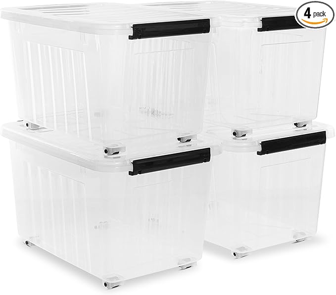 Citylife 54 QT Clear Plastic Storage Bins with Lids Stackable and Nestable Storage Boxes with Lids Large Plastic Storage Containers for Garage, Closet, Kitchen, 4 Packs