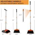 Broom and Dustpan Set Lightweight Upright Lobby Broom and Dust Pan Combo with Long Handle Outdoor Indoor for Home Kitchen Room Office (Orange and Black)