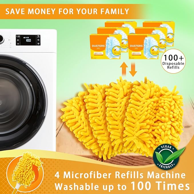 Reusable Duster Refill Compatible with Swiffer Hand Duster - 360 Heavy Duty Dusters Refills - Microfiber Ceiling Fan Duster for Swiffer Dusters Extended Handle, 4 Pack(Handle is Not Included)