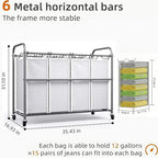 ROMOON Laundry Hamper Sorter Cart: 4-Section Organizer with Heavy-Duty Lockable Wheels and Removable Bags | 180L Rolling Laundry Basket for Dirty Clothes in Laundry Room or Small Spaces (Gray)