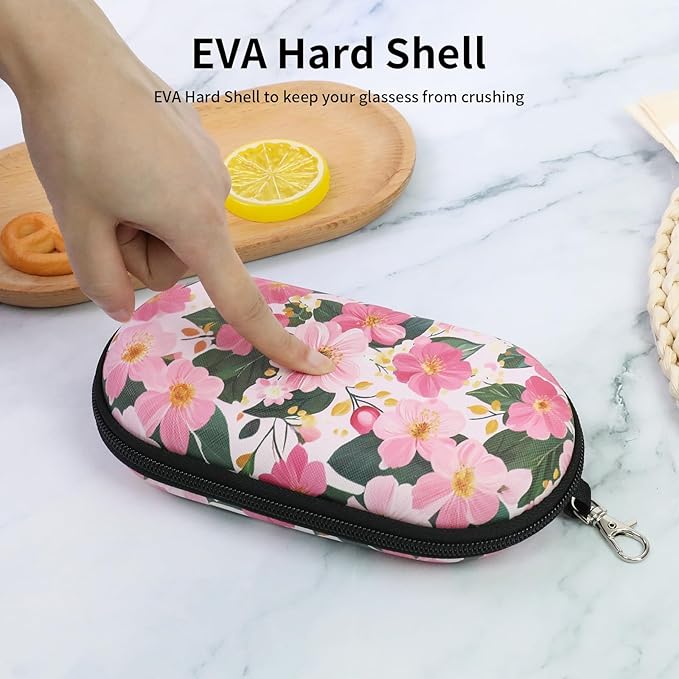 Double Eyeglasses Case, Hard Shell Dual Sunglasses Organizer with Zipper Clip Travel Glasses Storage for Women Men