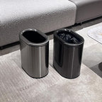 2.4GAL Gloss Black Bathroom Trash Can,Silm Garbage Can with Garbage Bag Inner Lining,Suitable for Bathroom,Bedroom,Hotel,Office,RV (Black Gold)