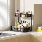 Under Kitchen Sink Organizers and Storage Pull Out 2 Tier Metal Bathroom Cabinet Organizer (Black, 1 Pack)