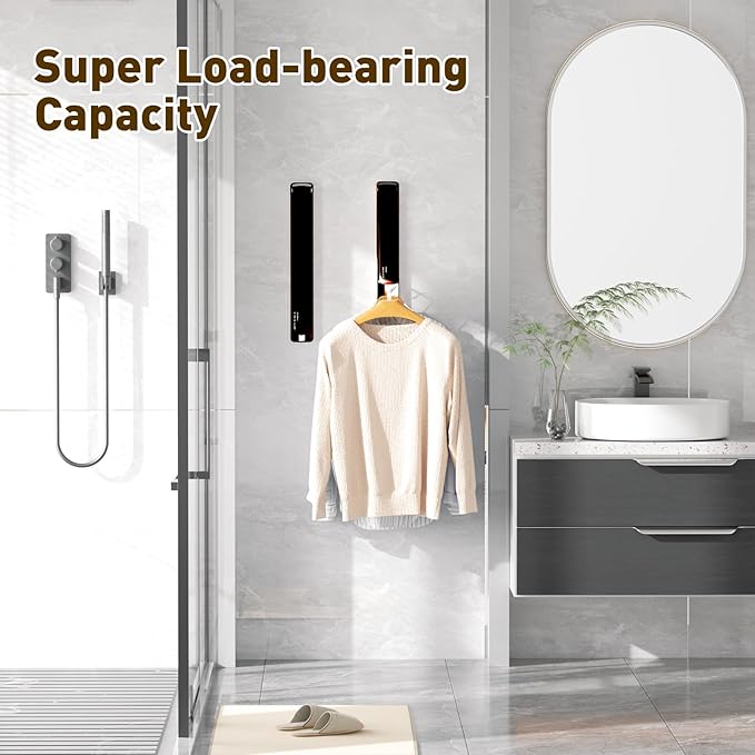 Clothes Drying Rack, Laundry Room Wall Mounted Retractable Clothes Hanger Drying Rack, Laundry Clothing Drying Rack Folding Indoor or Outdoor, Easy Installation Aluminium Dryer, 2pcs(Black)