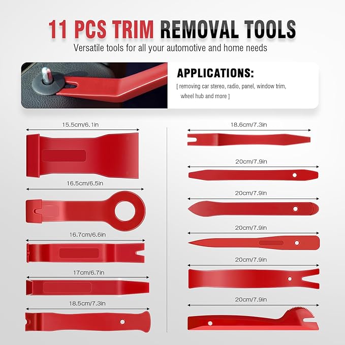 LadyRosian 37Pcs Trim Removal Tool Set, Car Upholstery Repair Kit, Auto Clip Pliers Fastener Remover Tool, Door Panel Tool, Car Panel Tool Radio Stereo Removal Tool Kit with Storage Bag (Red)