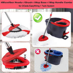 Mop Heads Replacements Complete Combo for O-Ceda,4 Pcs Red Machine Washable Microfiber Spin Mop Refills Replace Heads,1 Scrub Brushs,1 Base,1 Set Handle,Spin Mop Replacements for Tub and Tile Cleaning