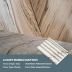 Koville Natural Marble Soap Dish for Shower, Stone Soap Tray for Bathroom, Bar Soap Holder for Sink, Stripe Grooves Saver Stone Dish Tray Keep Bars Dry Easy Clean(Palissandro Classico)