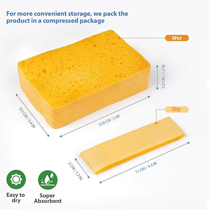 6 Pack Natural Cellulose Pop Up Sponges Biodegradable Eco-Friendly Compressed Sponges Non-Scratch Multi-Use for Kitchen Dishes, Car, Windows Cleaning