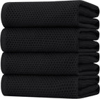 Homaxy 100% Cotton Oversized Waffle Weave Kitchen Dish Towels, Ultra Soft Absorbent Quick Drying Cleaning Towel, 20 x 28 Inches, 4-Pack, Black