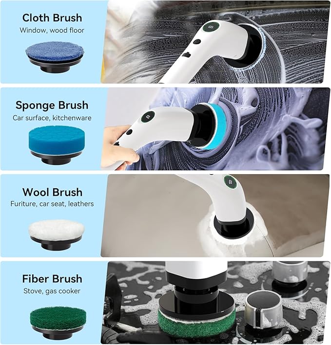 Electric Bathroom Cleaning Brush, Cordless Spin Scrubber Full Body Waterproof IPX7 with Adjustable Handle, 8 Replaceable Brush Heads for Bathtub/Kitchen/Window/Home -SD-CTB01