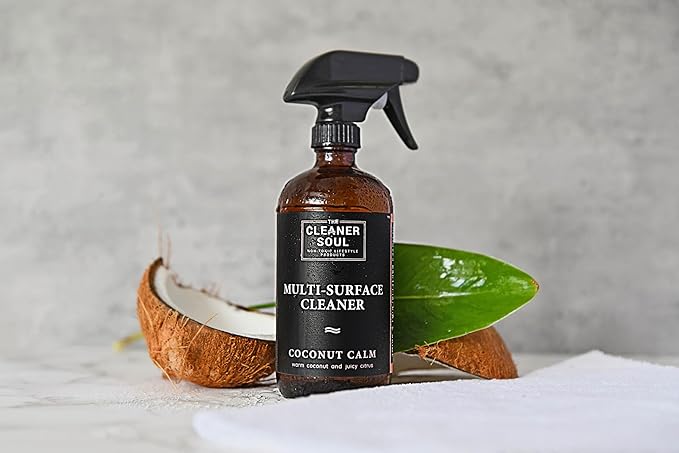 Non-Toxic Multi Purpose Cleaner, Natural Cleaning Spray, Luxurious Refillable Glass Bottle, Essential Oil Fragrance, Safe for All Surfaces, Safe for Animals, Pets, Safe for Humans (Coconut Calm)