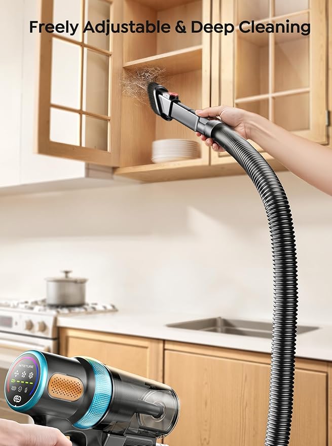 Cordless Vacuum Cleaner, Upgraded 600W 50Kpa 65Mins Vacuum Cleaners for Home, LED Touch Screen Stick Vacuum with Rechargeable Wall Mount & 3.3Ft Extendable Hose for Carpets/Pet Hair/All Floor