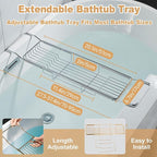 Stainless Steel Bathtub Caddy Tray, Expandable Bathtub Holder Table, Adjustable Bathroom Tray, Bath Organizer Tub Shelf,Gold,26.8~35.4in
