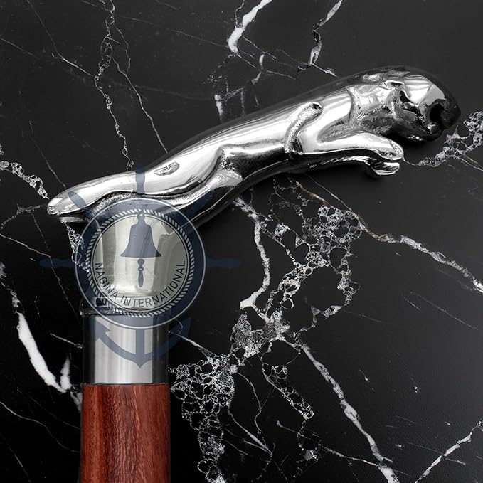 Deluxe Walking Sticks | Rosewood Crafted Cane with Solid Brass Chrome Decorative Bars | Nagina International