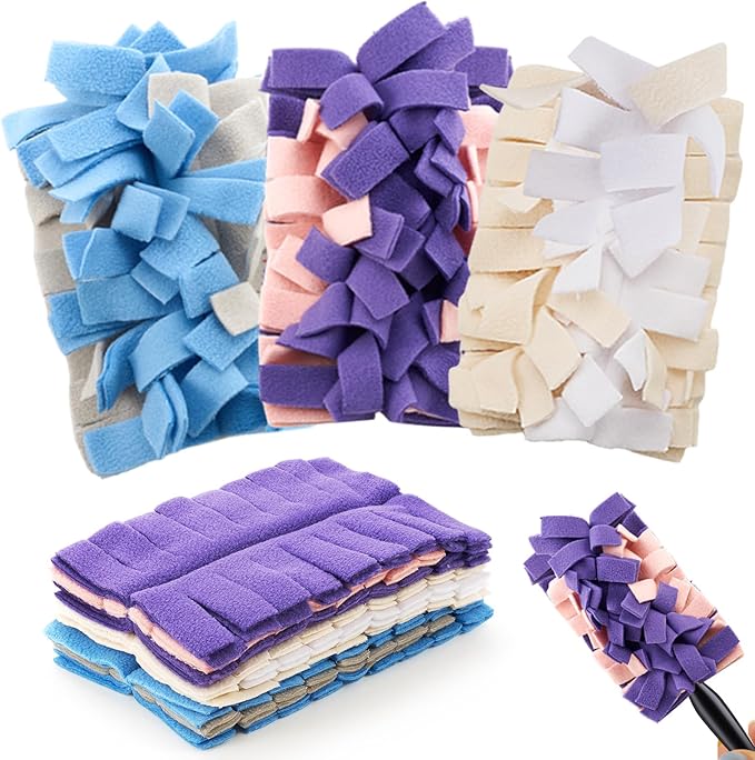 Zubebe 3 Pcs Duster Refill Reusable Fleece Duster Refills Feather Flat Dusters Multi Surface Washable Cleaning Pads Tools for Home, Blinds, Car, Pet, Furniture, Fans (Classic Color)