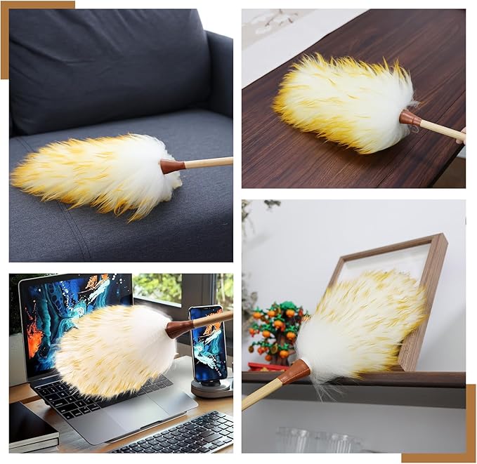 Lambswool Duster 20 inch with Bamboo Handle Soft Natural Wool Feather Dusters for Cleaning Office Home Car etc
