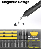 HOTO Precision Screwdriver Set, 110° Upright Workpad, Mini Electric Screwdriver with Charging Dock, 0.05/0.2 N·m Torque, LED Light, 26 Bits and 10 Repair Tools for Electronics, Phones, Laptops