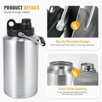 Kerilyn Insulated Gallon Jug with Handle, One Gallon, 128 Ounces, Stainless Steel, Large Double Vacuum Water Bottle for Hot & Cold Drinks, Wide Mouth, Sweat Proof, Great for Travel, Camping