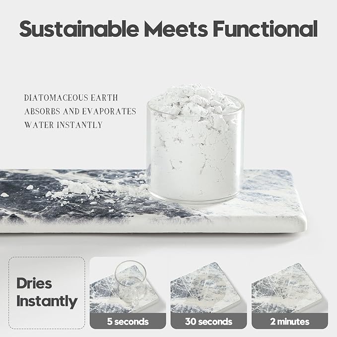 2PCS Bathroom Sink Vanity Trays, Water Absorbing Diatomite Stone Quick Drying Mat for Kitchen Counter, Dish Rack Dispenser Sponge Holder Caddy Organizer, Marble Crack, 9"x3.5"
