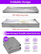 Under Bed Storage, Below 4 Inches High Underbed Storage Containers Low Profile, NO STRUCTURE, Foldable Shallow Storage Bags Bins Organizer Clothes with Clear Lid & Zipper, 2-Pack, 20x40x3.7in