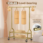 EAGMAK Heavy Duty Clothes Rack Load 556 LBS, Rolling Clothing Rack With Shelves, Height Adjustable Metal Clothes Hanger with Wheels Portable Wardrobe Organizer Garment Rod for Hanging Clothes (Gold)