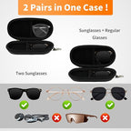 Double Eyeglasses Case, Hard Shell Dual Sunglasses Organizer with Zipper Clip Travel Glasses Storage for Women Men