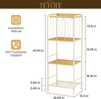 TETOTE Towel Rack 4-Tier M-Shaped Detachable Dividers Towel Storage Organizer with Hooks Modern Towel Stand Shelf for Bathroom, Pool, Kitchen, Living Room, White