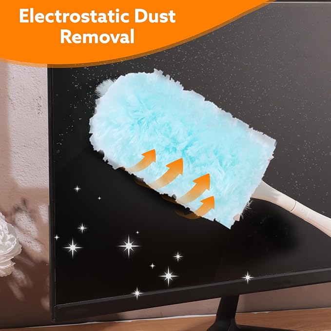 50 PCS Disposable Dusters Refills Compatible with Swiffer, Blue Bulk Heavy Duty Duster,Multisurface 360 Degree Replacement Head for Dusting with 1 Handle