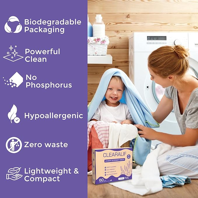 CROS 60 Loads Laundry Detergent Sheets Fresh Lavender Scent, for Travel, Home, Apartment,Dorm, Laundry Detergent Strips Eco Friendly, Hypoallergenic, Liquidless Washing Supplies
