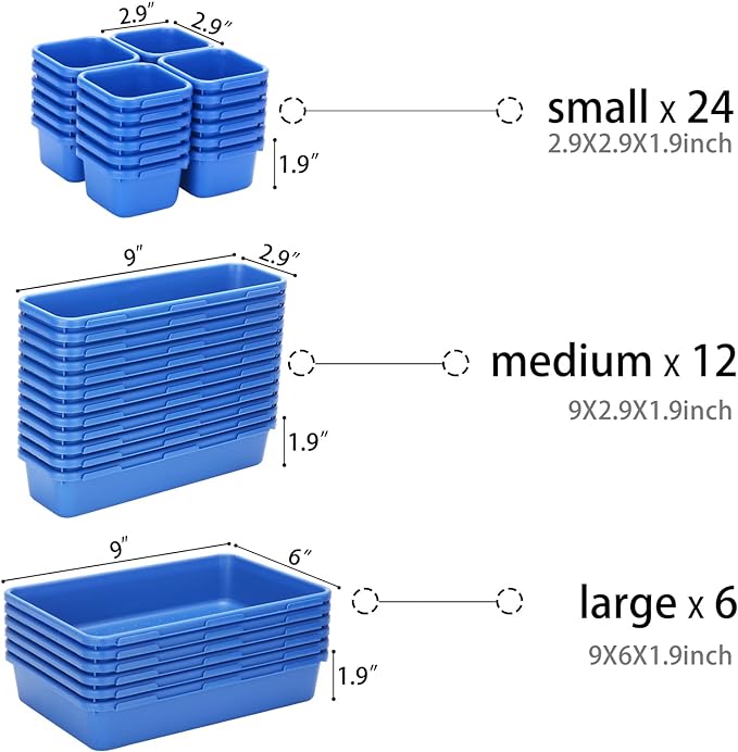 KeFanta 42 Pack Tool Box Organizer Tool Tray Dividers, Rolling Tool Chest Cart Cabinet Workbench Desk Drawer Organization and Storage for Hardware, Parts, Screws, Nuts, Small Tools Organization(Blue)